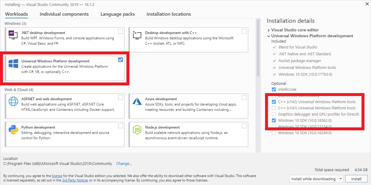 Visual Studio Installation Screenshot