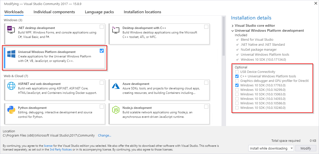 Visual Studio Installation Screenshot